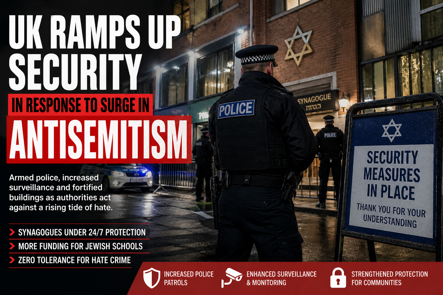 UK Ramps Up Security in Response to Surge in AntisemitismUK Ramps Up Security in Response to Surge in Antisemitism